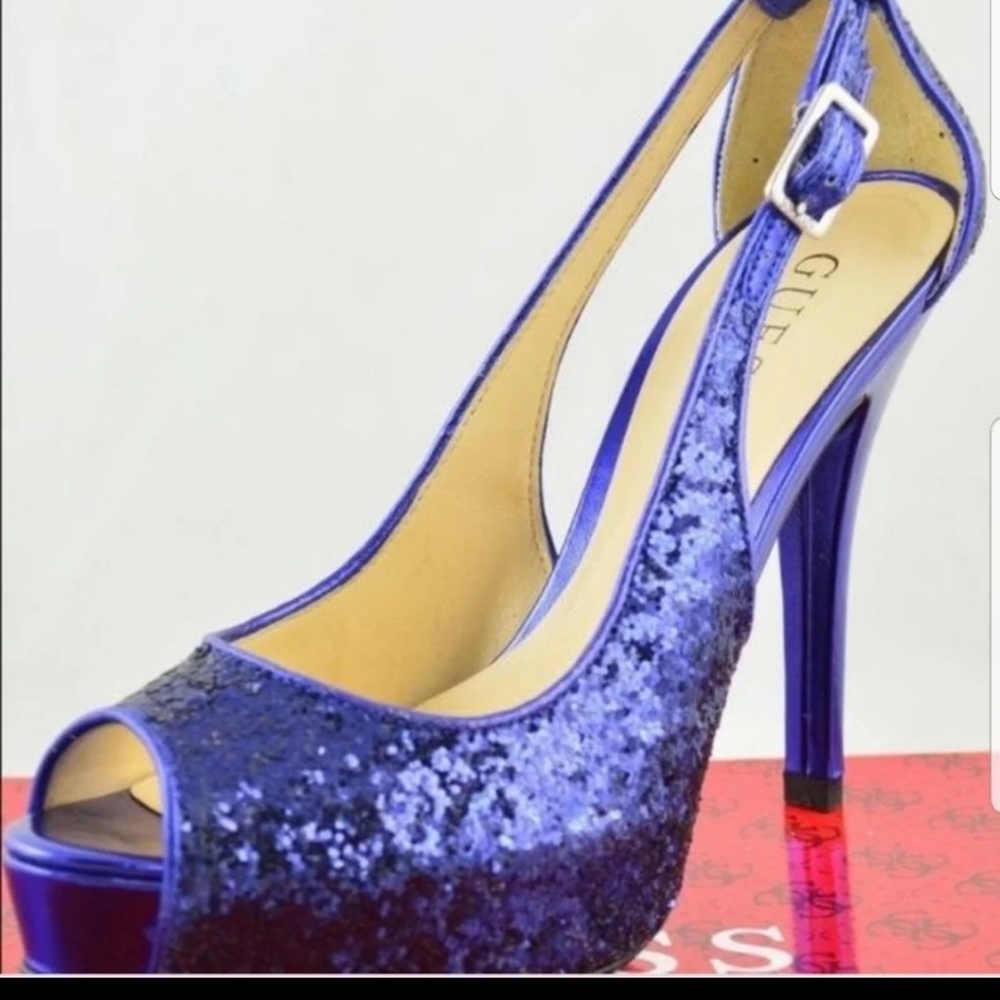 GUESS Blue Glitter Platform Hondola Peep